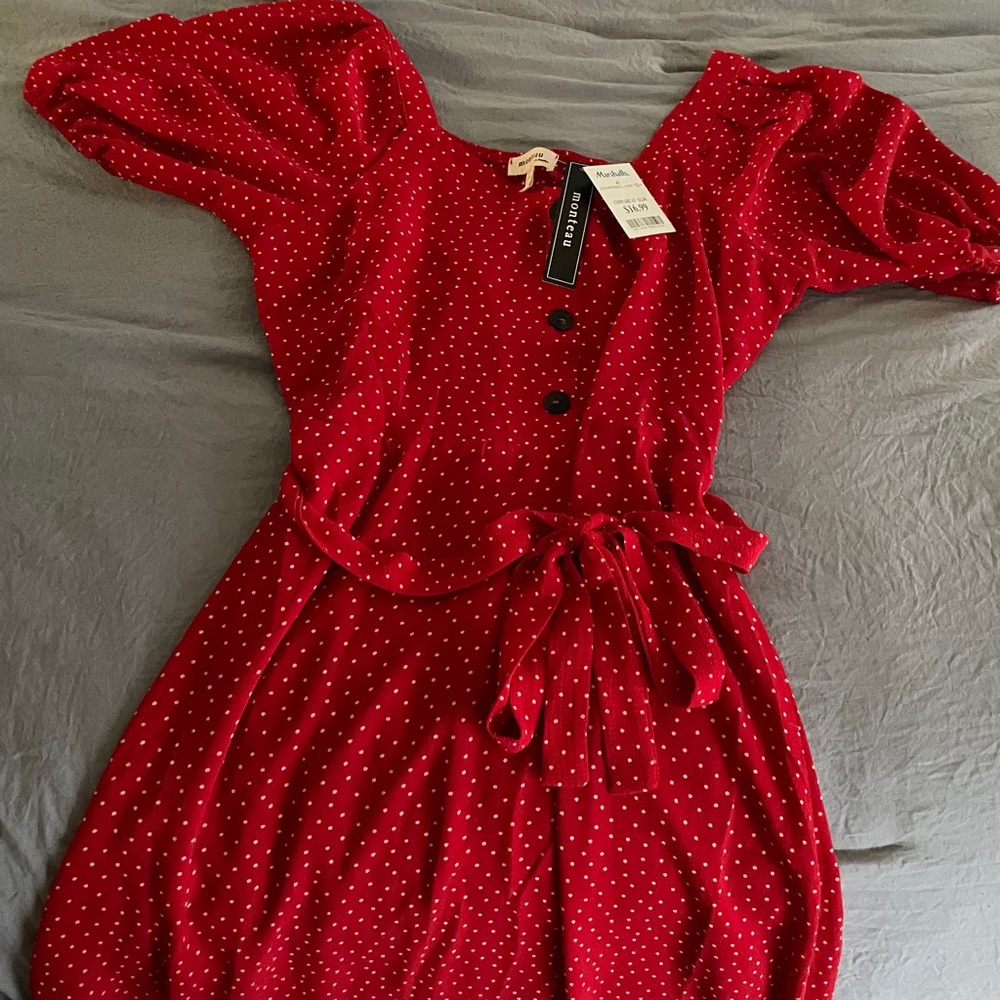 Red polka dot summer dress. New with tags. Large